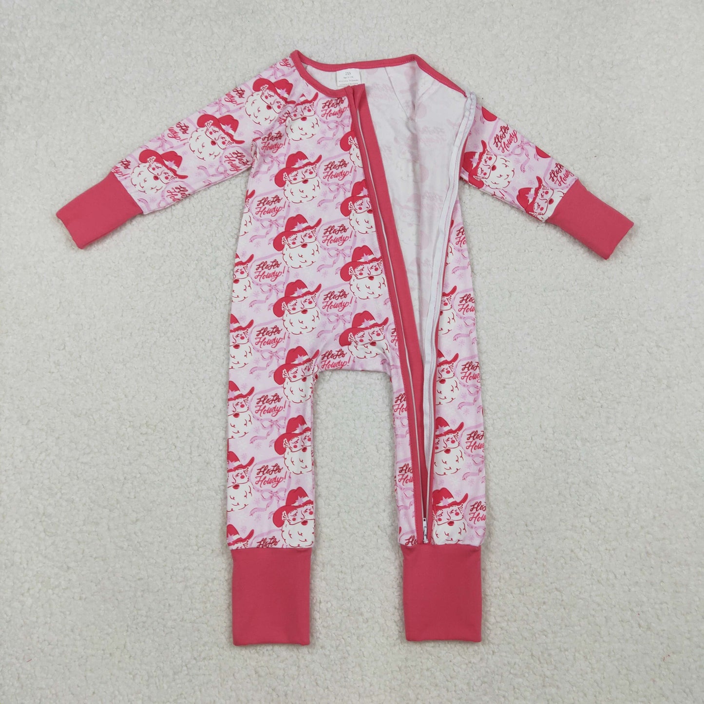 Baby Girls Pink Bows Santa Christmas Zipper Footie Rompers
