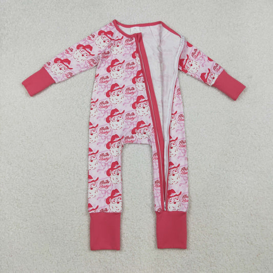 Baby Girls Pink Bows Santa Christmas Zipper Footie Rompers