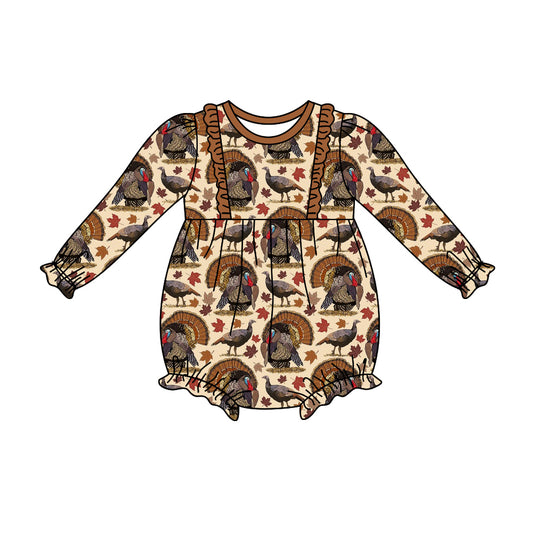 Baby Girls Thanksgiving Turkey Long Sleeve Rompers Preorder(moq 5)