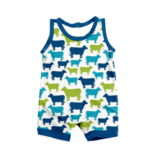 Baby Infant Boys Blue Western Cows Summer Rompers preorder(moq 5)