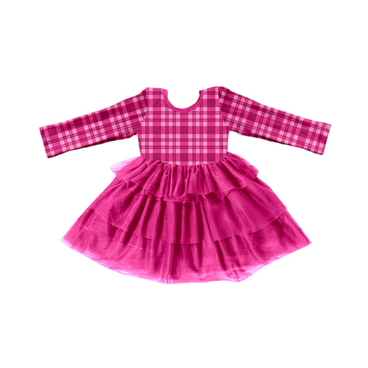 Baby Girls Valentines Hotpink Plaid Tutu Ruffle Dresses preorder(moq 5)