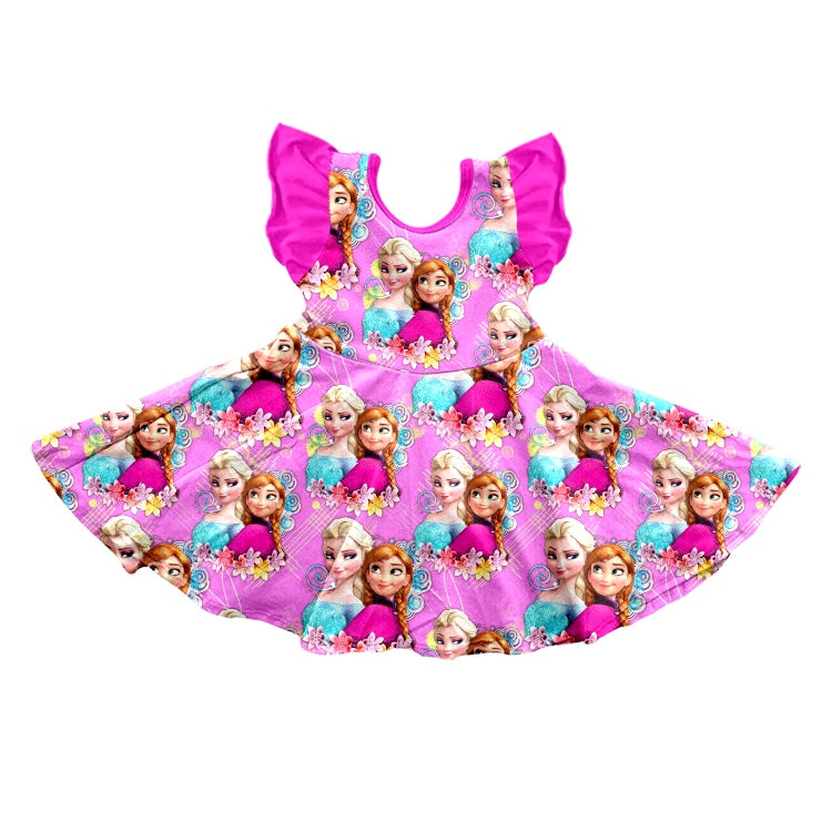 Baby Girls Sister Pink Flutter Sleeve Twirl Dresses preorder(moq 5)