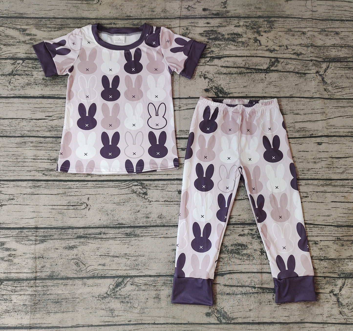 Baby Boys Easter Black Rabbits Short Sleeve Tops Pants Pajamas Clothes Sets