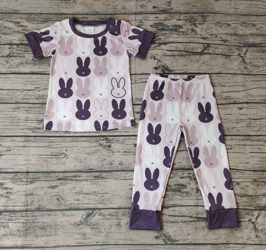 Baby Boys Easter Black Rabbits Short Sleeve Tops Pants Pajamas Clothes Sets