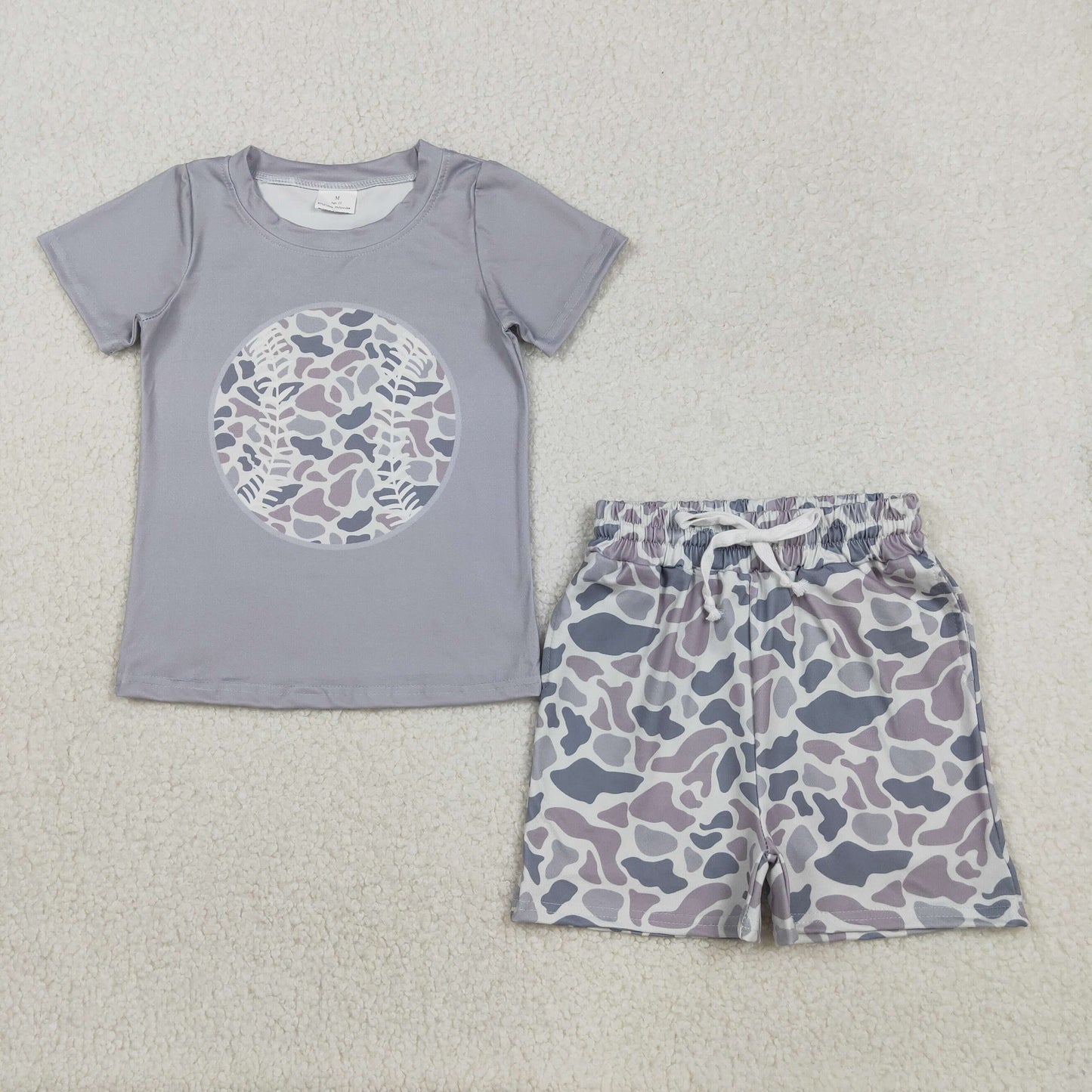 Baby Girls Light Grey Camo Baseball Top Pockets Short Team Clothes Sets