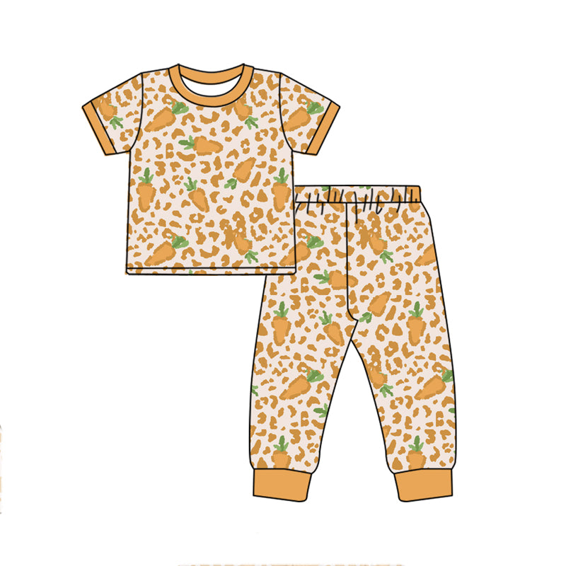 Girls Baby Kids Easter Orange Carrots Top Pants Pajamas Clothing Sets preorder(MOQ 5)