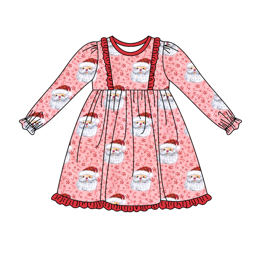 Baby Girls Pink Christmas Santas Ruffle Knee Length Dresses Preorder(moq 5)