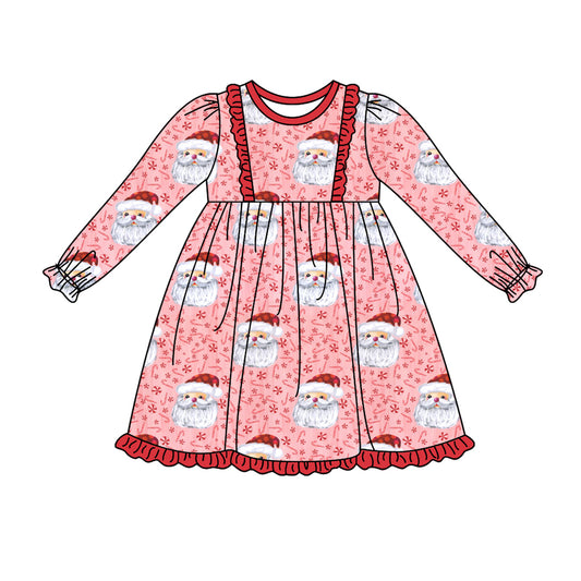 Baby Girls Pink Christmas Santas Ruffle Knee Length Dresses Preorder(moq 5)