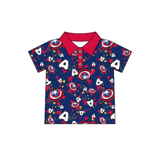 Baby Boys Hero Navy Buttons Short Sleeve Shirt preorder(moq 5)