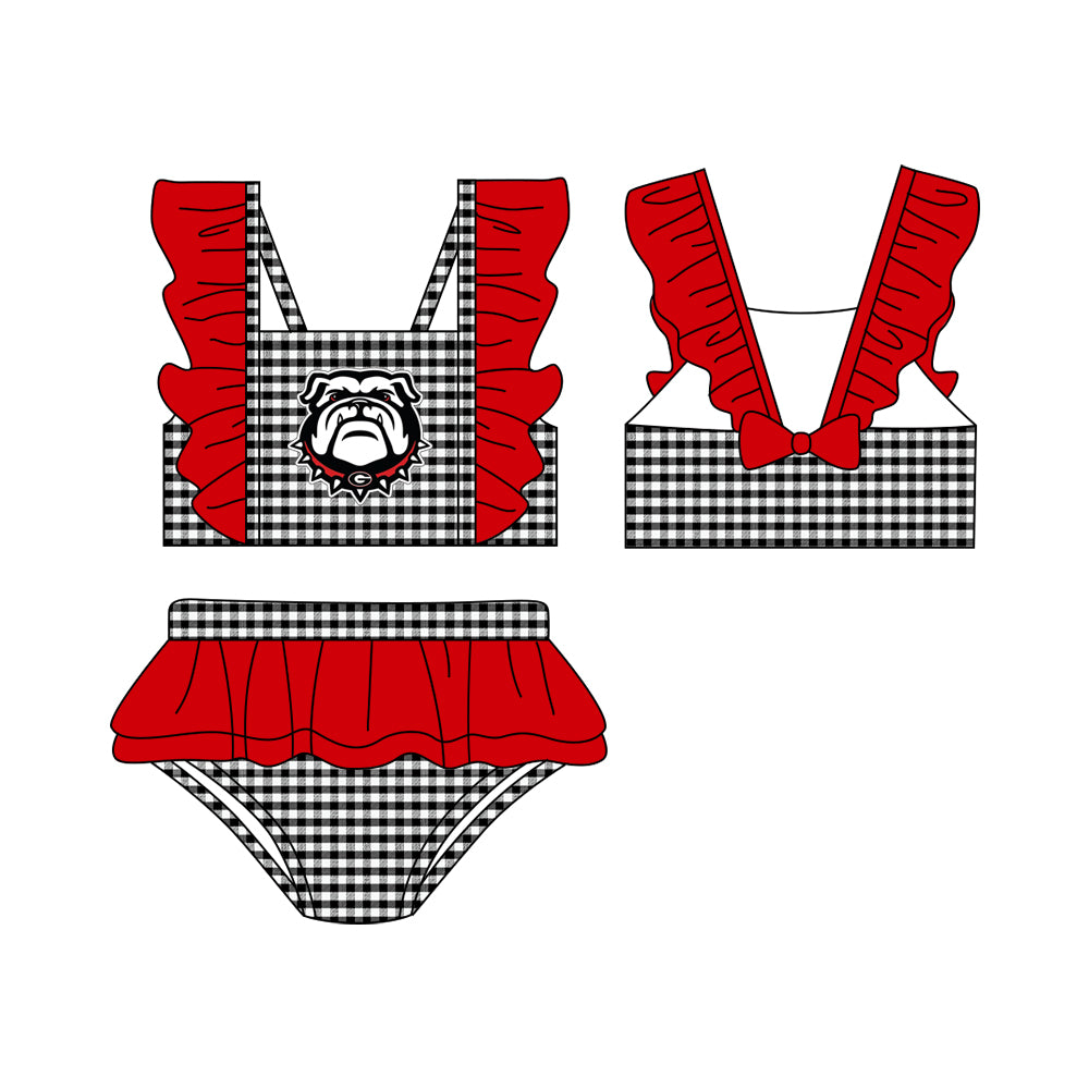 Baby Girls Bulldogs Team Ruffle Bummie 2pcs Swimsuits preorder(moq 5)