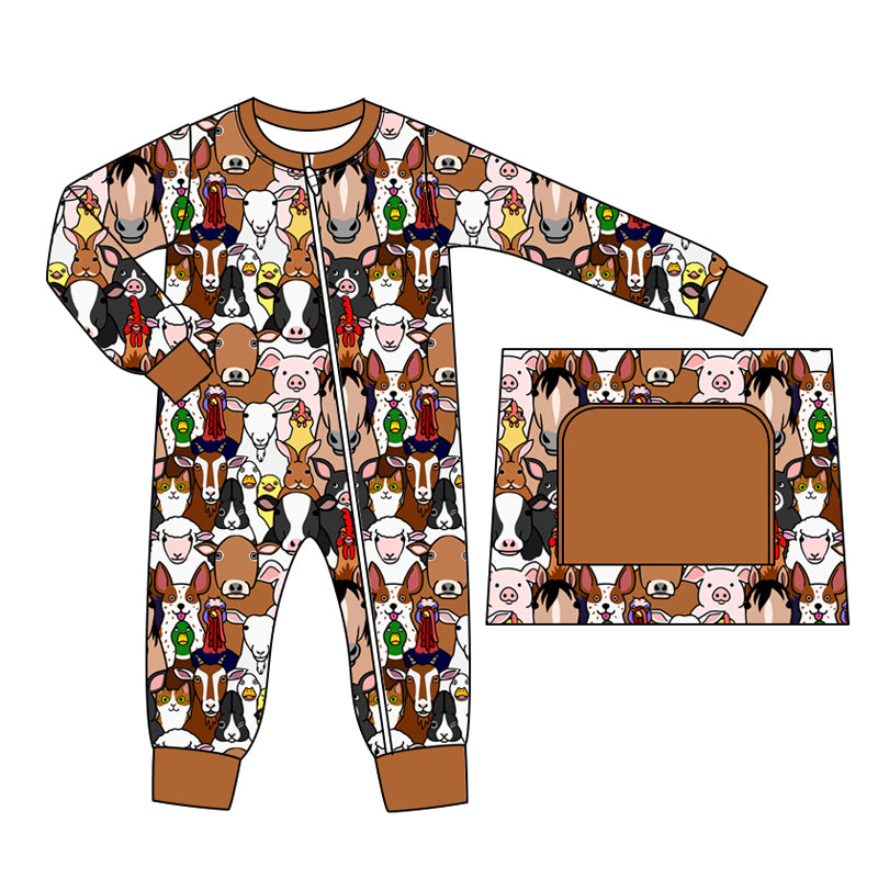 Baby Infant Boys Farm Animals Zip Rompers preorder(moq 5)