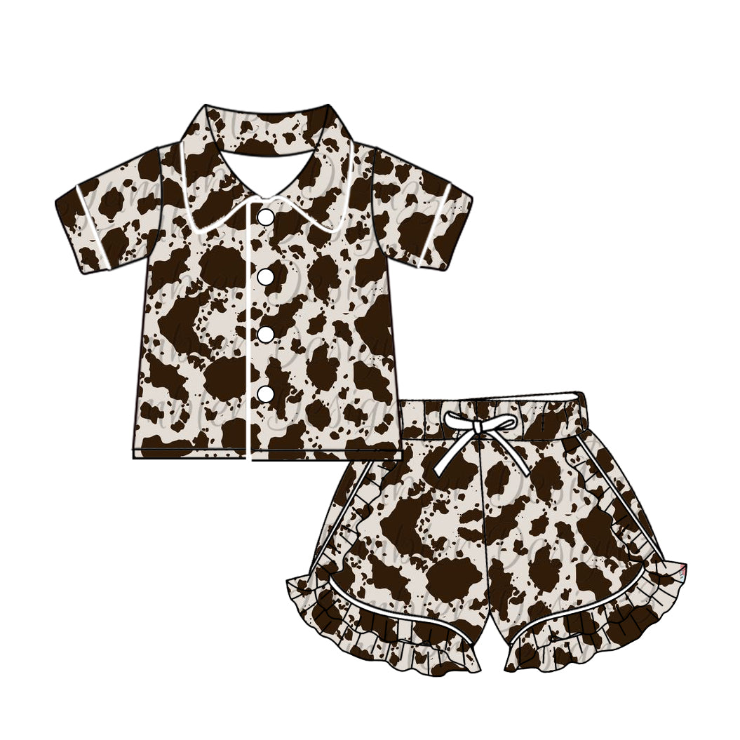 Baby Girls Western Cowhide Buttons Top Ruffle Shorts Pajamas Sets preorder(MOQ 5)