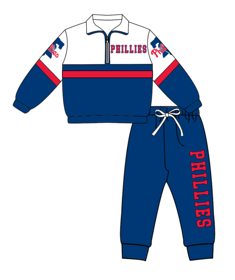 Preorder (moq 5)Baby Boys Phillies Zipper Pullover Jogger Pants Team Clothes Set