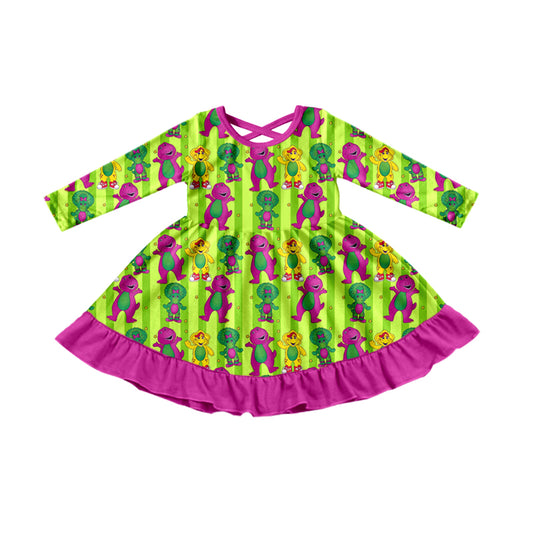 Baby Girls Dinosaurs Long Sleeve Ruffle Knee Length Dresses Preorder(moq 5)