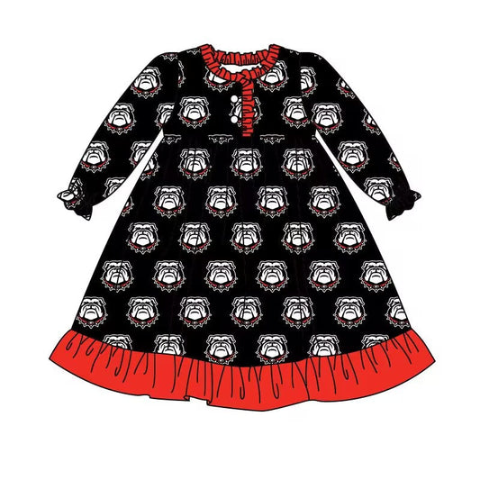 Baby Girls Black Bulldogs Team Knee Length Dresses Preorder(moq 5)