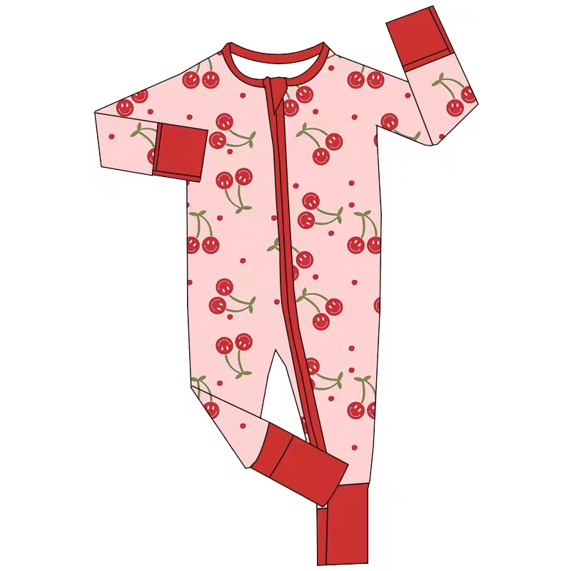 Baby Infant Girls Cherry Zip Long Sleeve Rompers preorder(moq 5)