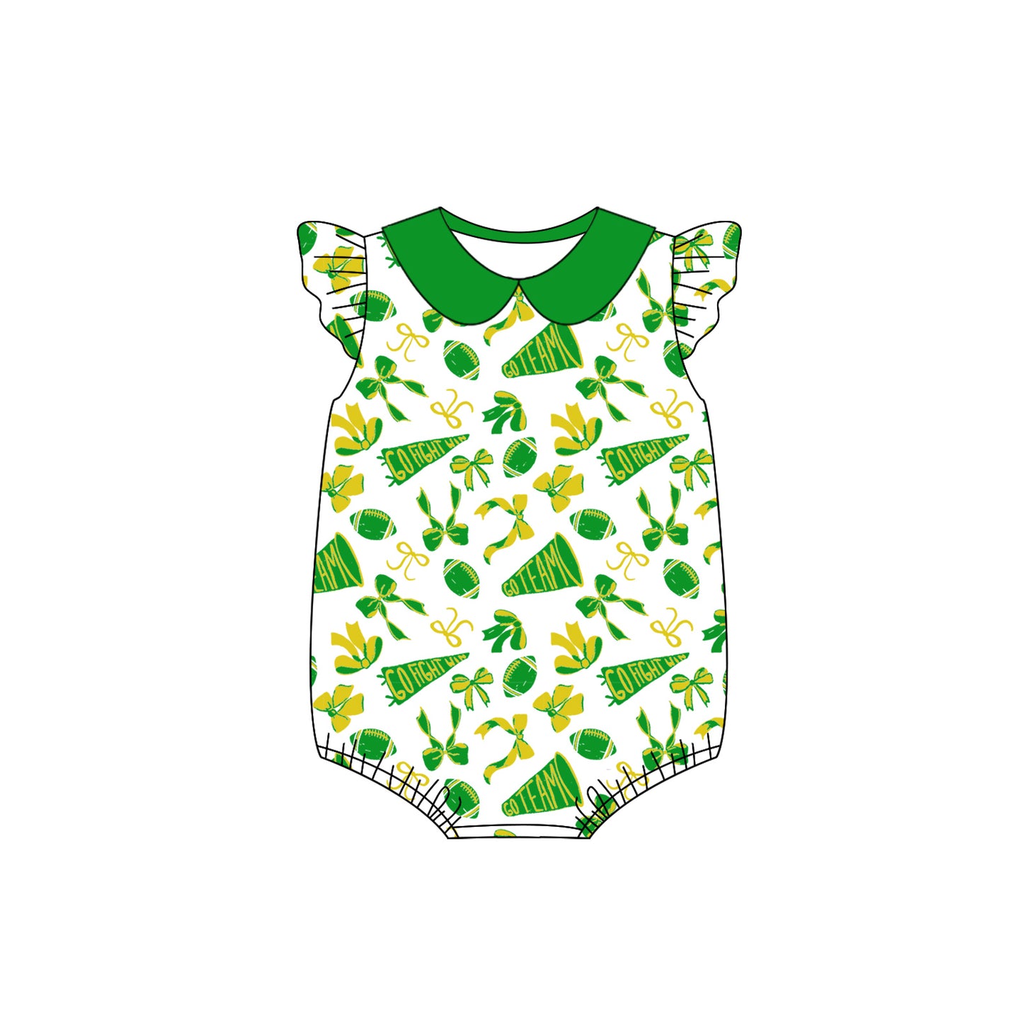 preorder(moq 5)Baby Infant Girls Light Green Team Bow Flutter Sleeve Rompers