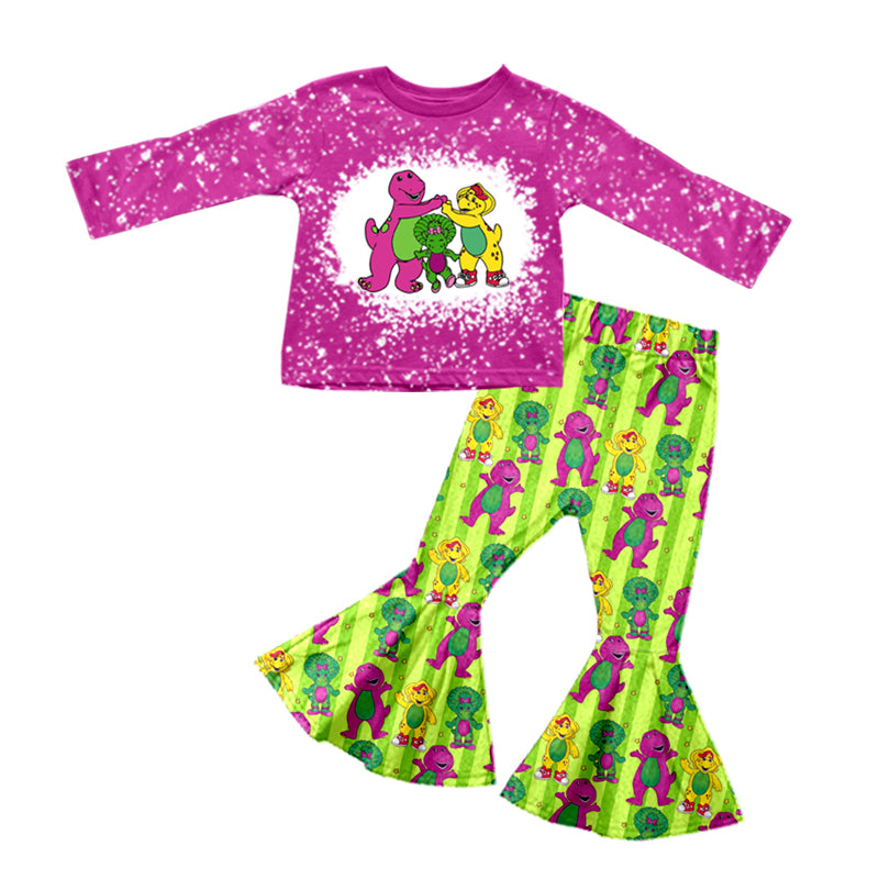 Baby Girls Purple Dinosaurs Top Bell Pants Clothes Sets Preorder(moq 5)