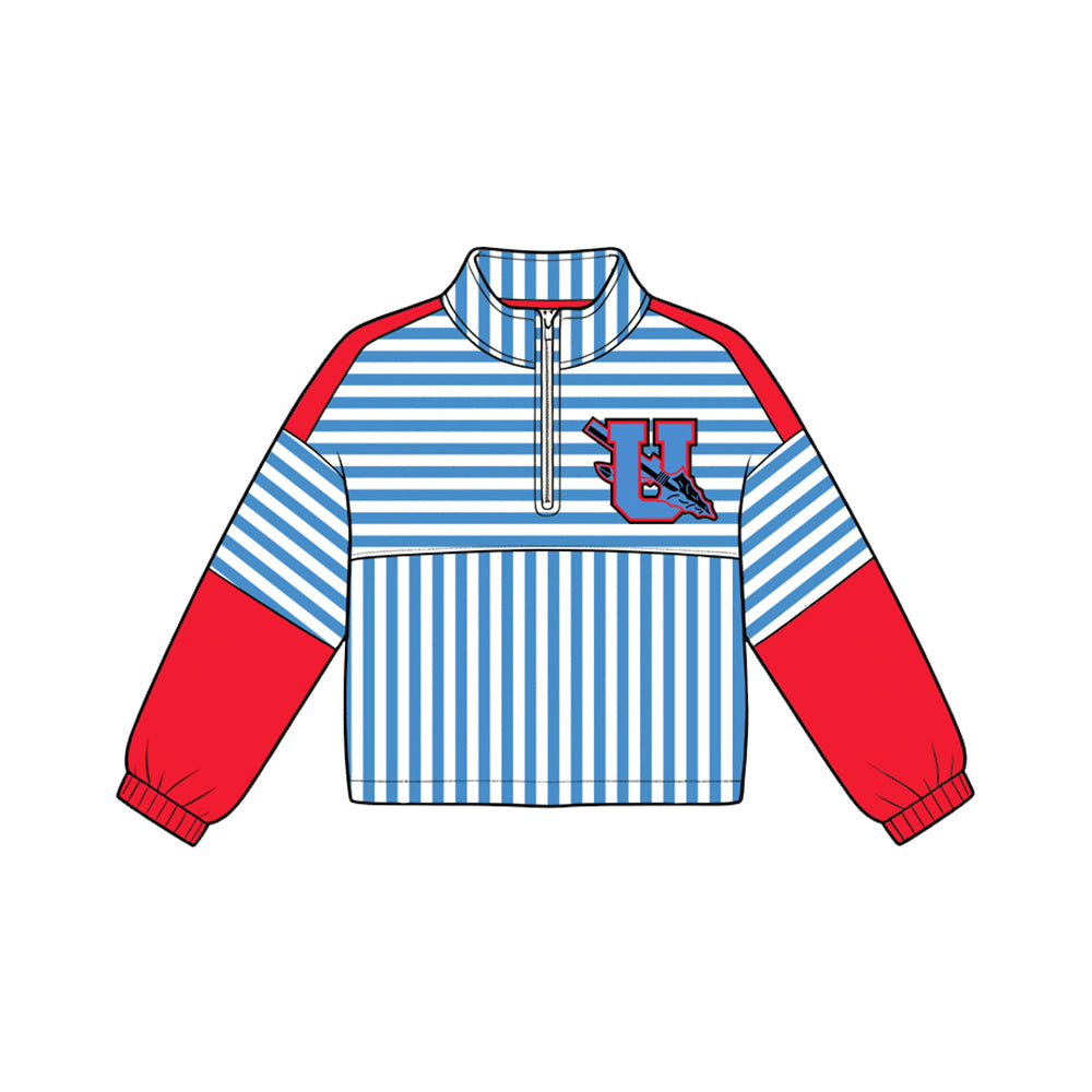 Preorder (moq 5) Adult Women Blue Stripe Brave Nation Zip Team Pullovers Top