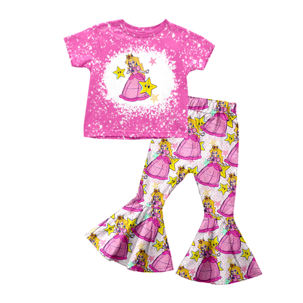 Baby Girls Super Game Pink Princess Short Sleeve Shirt Bell Pants Clothing Sets Preorder(moq 5)