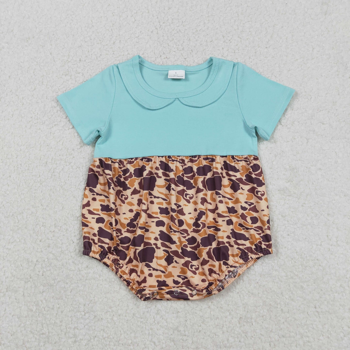 Baby Girls Short Sleeve Southern Brown Camo Collar Ruffle Rompers