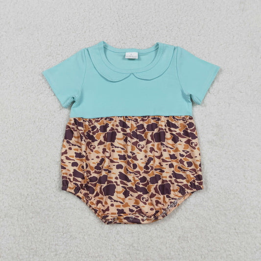 Baby Girls Short Sleeve Southern Brown Camo Collar Ruffle Rompers