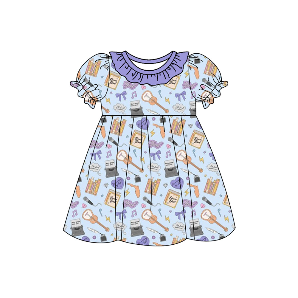 Preorder (moq 5)Baby Girls Singer Guita Lavender Knee Length Dresses
