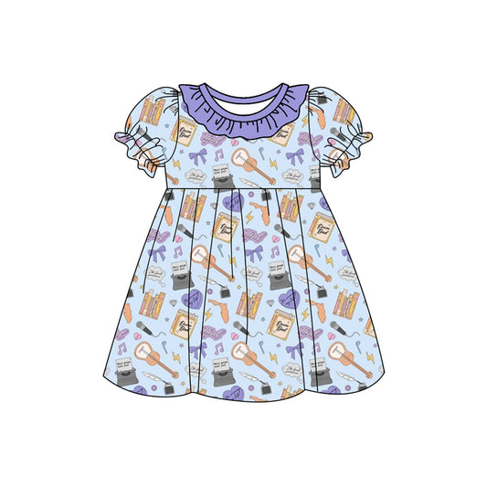 Preorder (moq 5)Baby Girls Singer Guita Lavender Knee Length Dresses