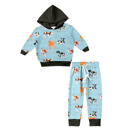 Baby Boys Cow Farm Hooded Top Pants Clothes Sets Preorder(moq 5)