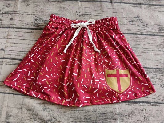 Preorder(moq 5) Baby Girls Red Team Shield Skort Bottoms