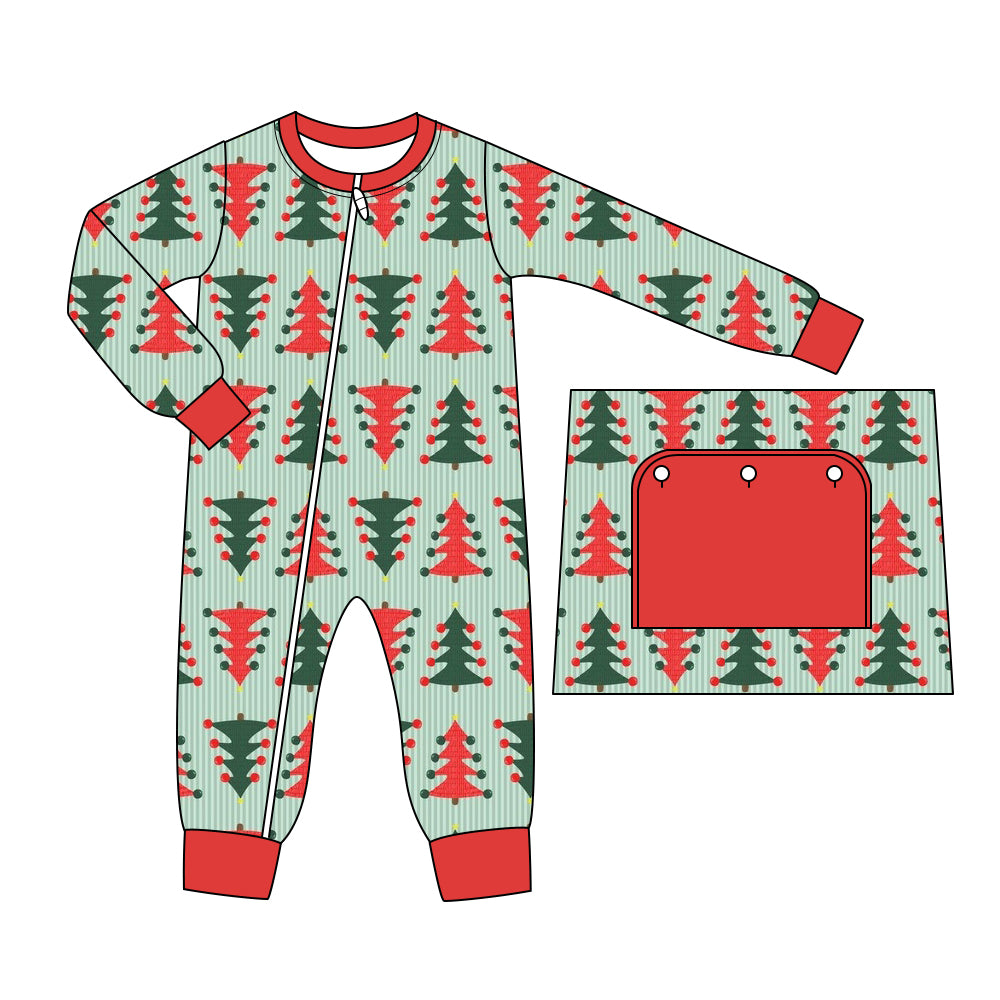 Baby Toddler Boys Christmas Green Red Tree Long Sleeve Rompers preorder(moq 5)