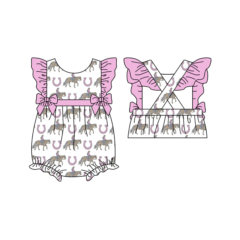 Preorder(moq 5)Baby Infant Girls Western Pink Rodeo Bows Rompers