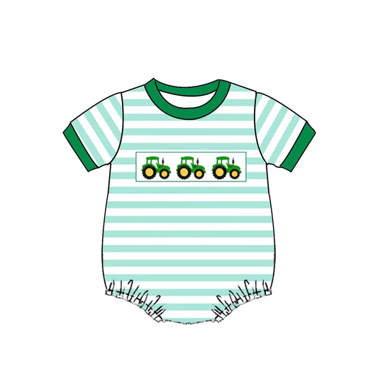 Baby Infant Boys Green Tractors Short Sleeve Rompers preorder(moq 5)