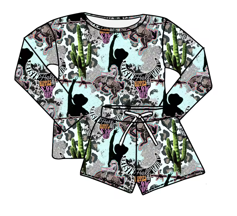 Baby Girls Cowboys Cactus Shirt Top Shorts Clothes Sets Preorder(moq 5)