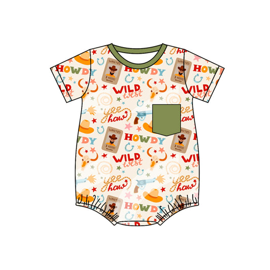 Baby Infant Boys Pocket Howdy Wild West Short Sleeve Rompers preorder(moq 5)