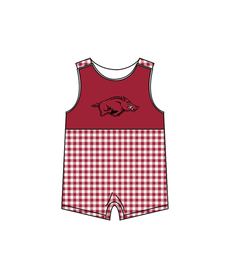 Preorder (moq 5)Baby Boys Sleeveless Red Checked Bulls Team Rompers