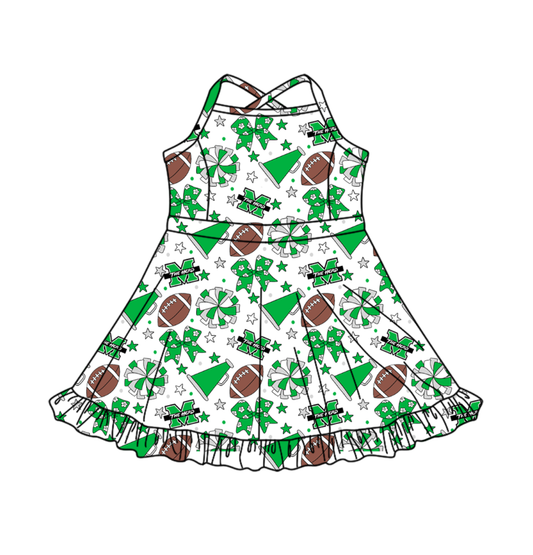 Preorder (moq 5)Baby Girls Strap Bows Stars Footballs Team Shorts Ruffle Knee Length Dress