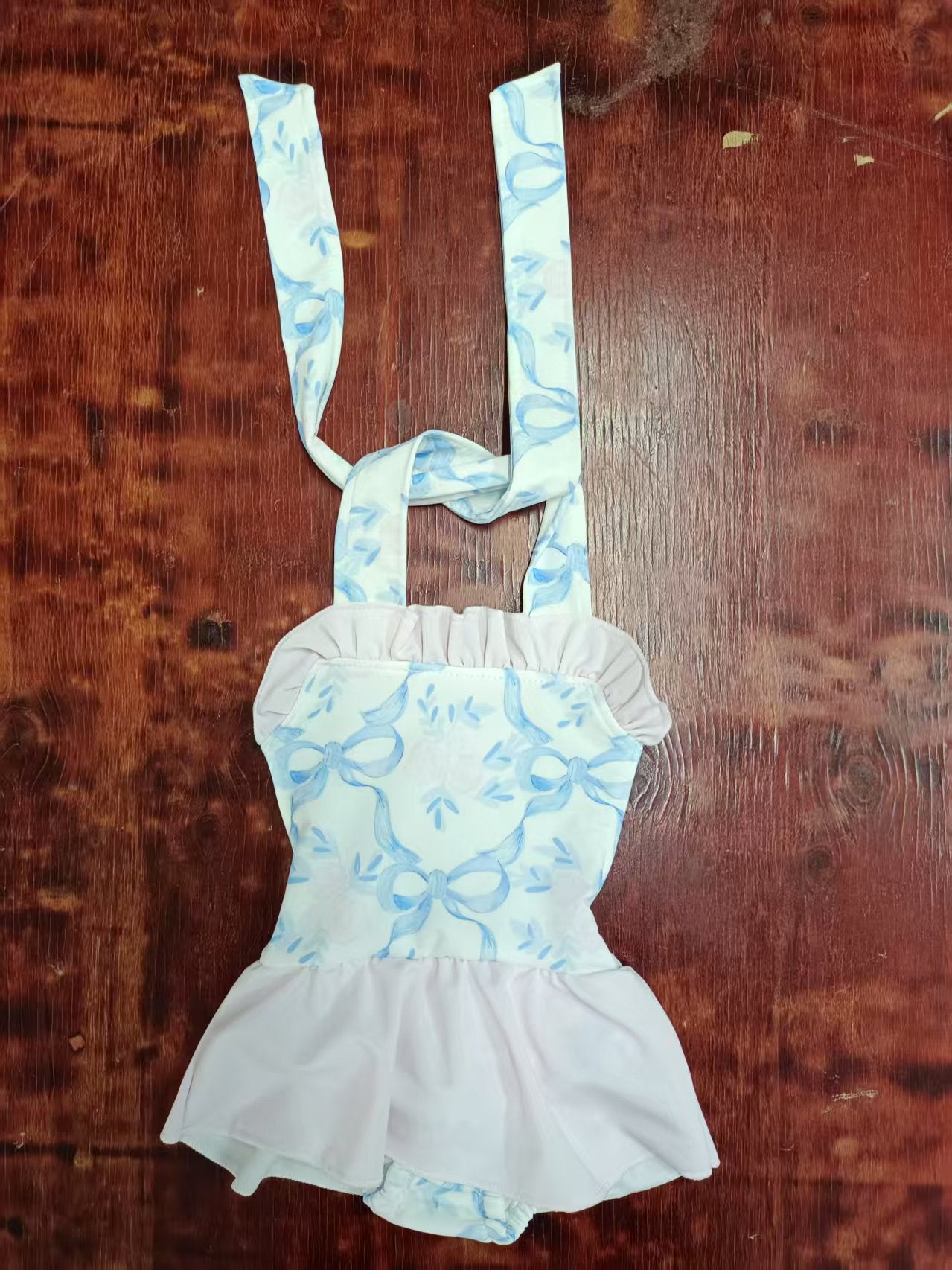 Preorder moq 5 Baby Girls Strap Blue Bows Bummies One Piece Swimsuits