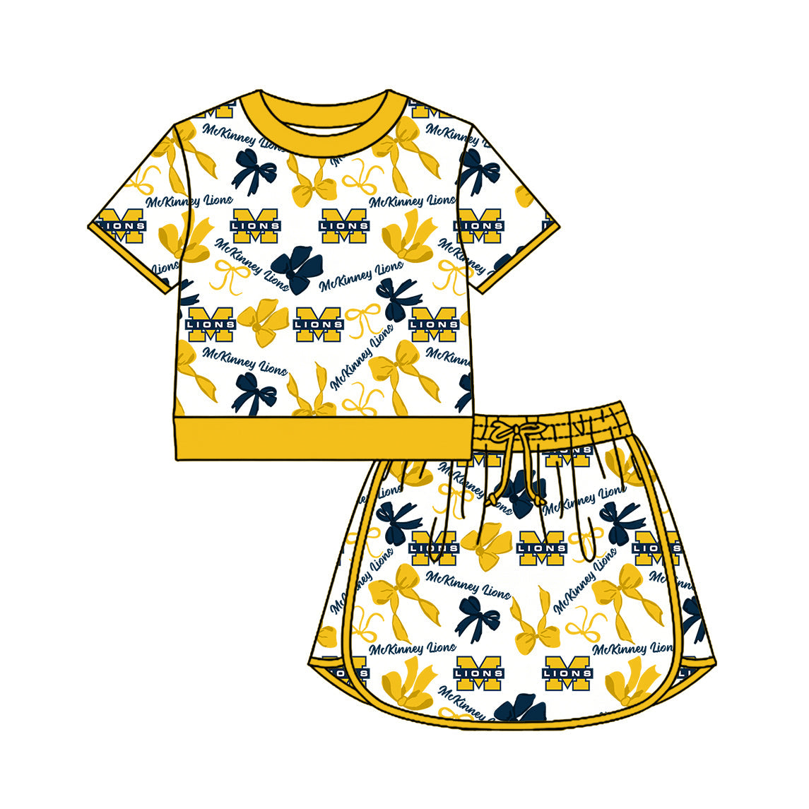 Preorder (moq 5)Baby Girls Bows M Lions Top Skirt Short Team Clothes Set