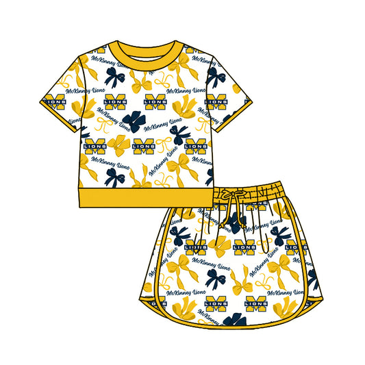 Preorder (moq 5)Baby Girls Bows M Lions Top Skirt Short Team Clothes Set