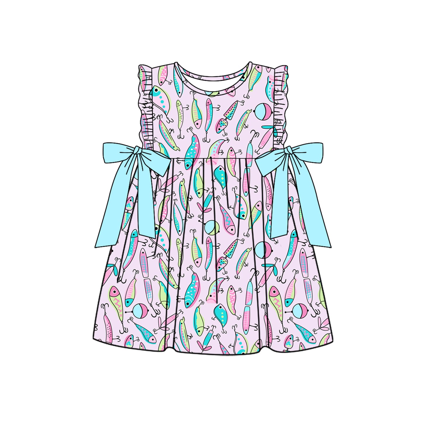 Baby Girls Pink Fishing Bows Knee Length Dresses preorder(MOQ 5)