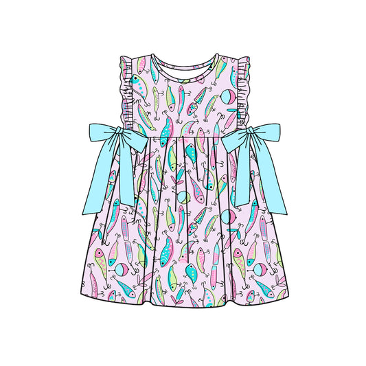 Baby Girls Pink Fishing Bows Knee Length Dresses preorder(MOQ 5)