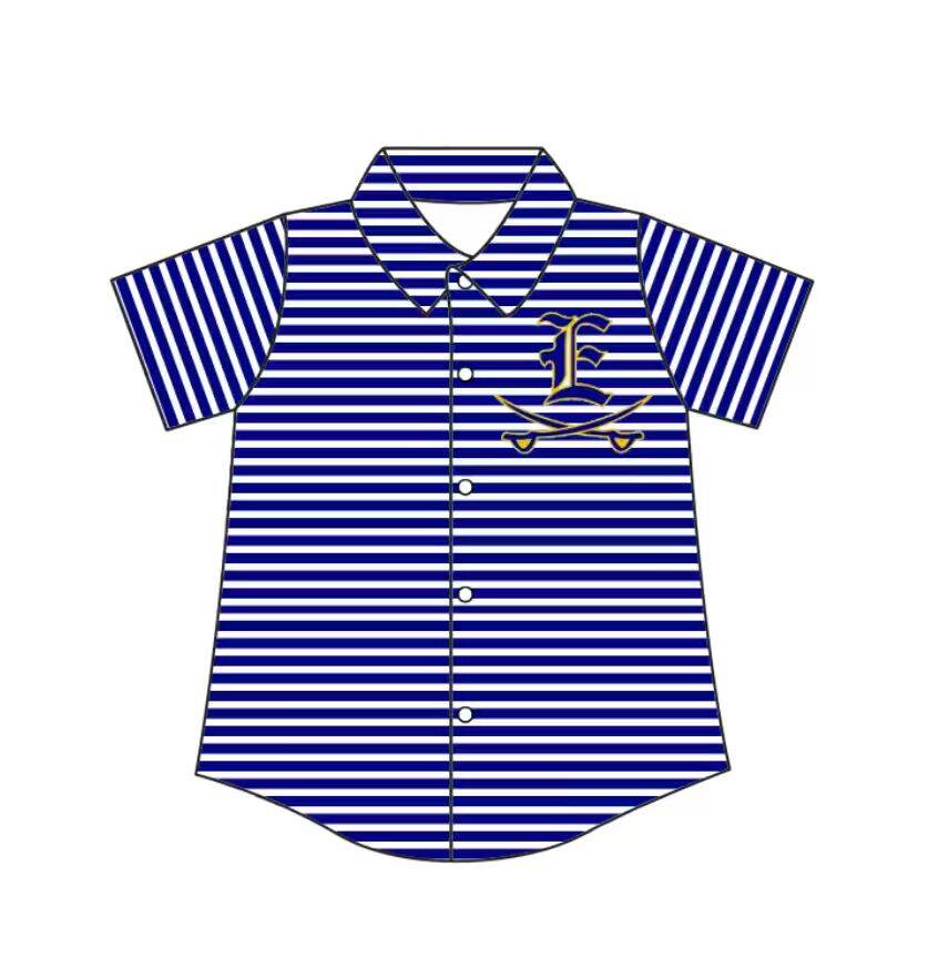 Preorder (moq 5)Baby Boys Blue Stripe Evadale Rebels Team Button Shirt Top