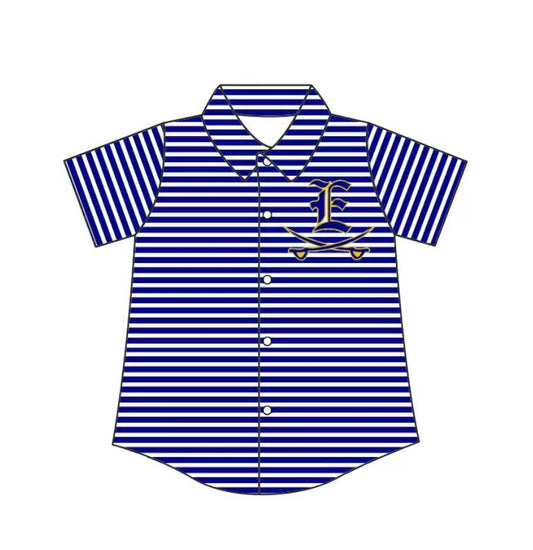 Preorder (moq 5)Baby Boys Blue Stripe Evadale Rebels Team Button Shirt Top