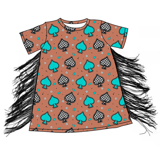 Preorder (moq 5)Baby Girls Western Turquoise Tassel Knee Length Dresses