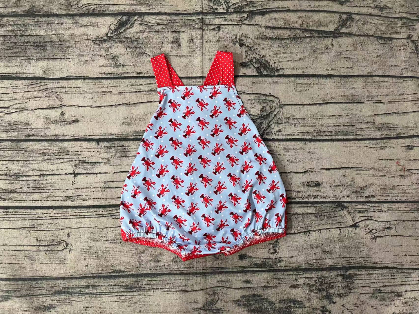 Baby Infant Girls Crawfish Straps Ruffle Bubble Rompers