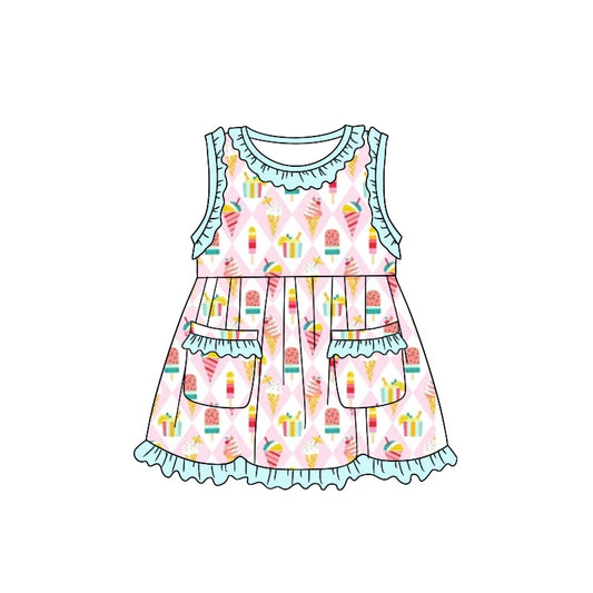 Baby Girls Popsicle Pockets Ruffle Knee Length Dresses Preorder(moq 5)