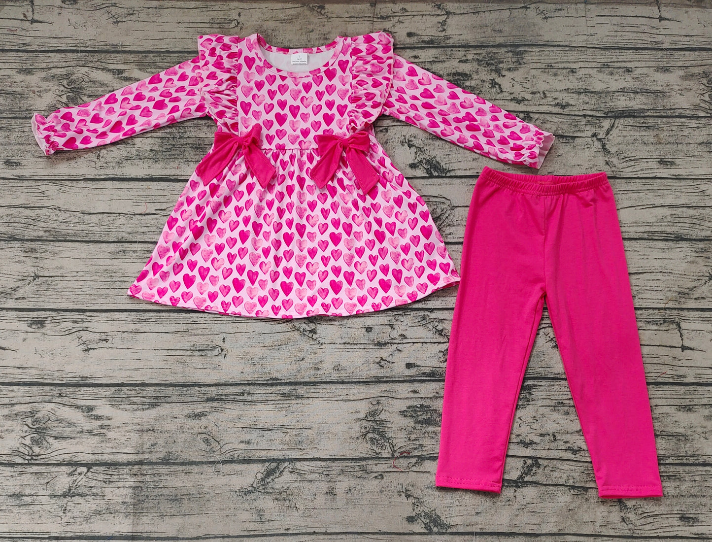 Baby Girls Pink Hearts Bows Tunic Top Legging Clothes Sets