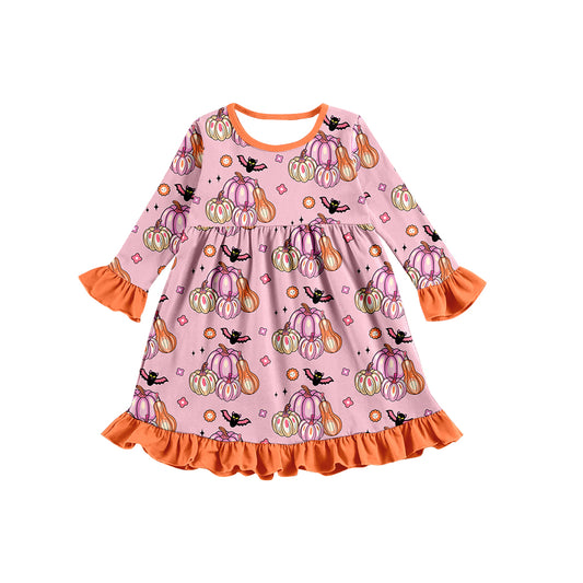 Baby Girls Orange Pumpkin Season Long Sleeve Dresses Preorder(moq 5)