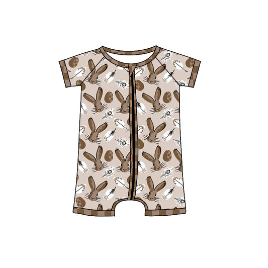 Baby Infant Boys Easter Rabbits Short Sleeve Zip Rompers preorder(moq 5)